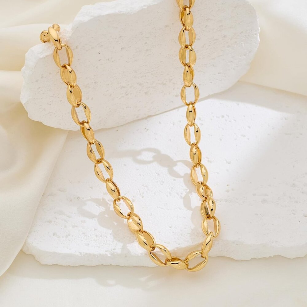 Women's Gold Chain Chunky Gold Plated Minimalist Trendy Necklace Jewelry - Picture 3 of 7